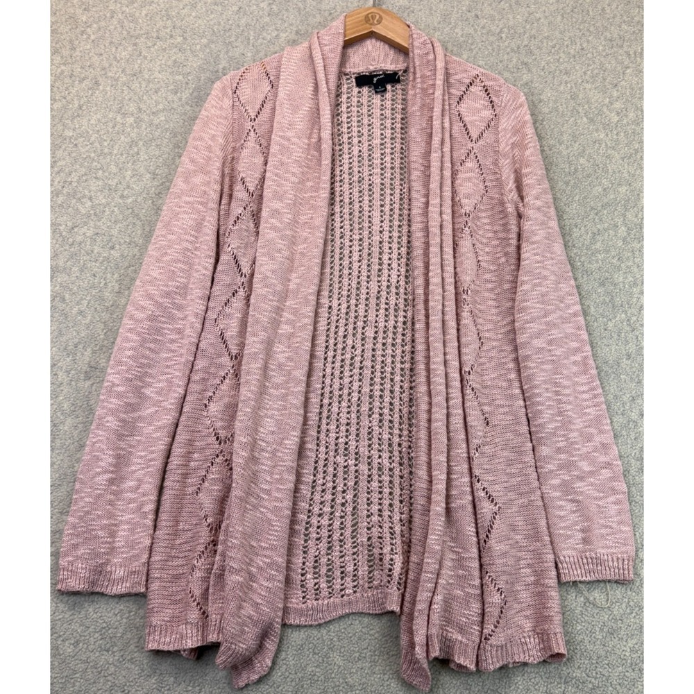 GNW Womens Open-Front Knit Cardigan Light Pink Long Sleeves Cozy Shawl Collar S
